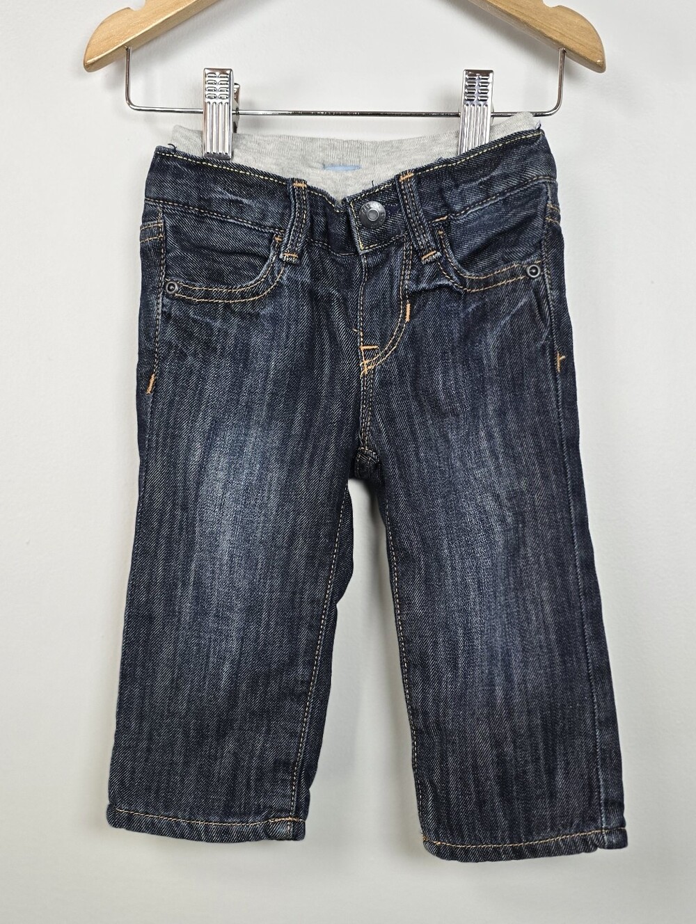 Baby Dark Blue Pull On Denim Jeans - Jersey Lined Soft Cotton